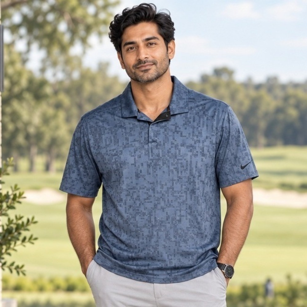 Nike Tiger Woods Dri-FIT Golf Polo Blue Camo CU9528-451 Mens Large